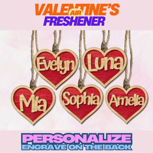 Personalized Heart Air Freshener: Custom Engraved Valentine Gift with Essential Oil Felt