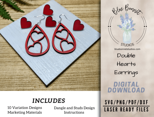 Create Stunning Valentine's Day Jewelry: Sparkly Double Heart Dangle Earrings SVG for Laser Cutting Enthusiasts - Image 2