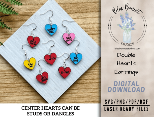 Create Stunning Valentine's Day Jewelry: Sparkly Double Heart Dangle Earrings SVG for Laser Cutting Enthusiasts - Image 3