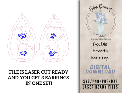 Create Stunning Valentine's Day Jewelry: Sparkly Double Heart Dangle Earrings SVG for Laser Cutting Enthusiasts - Image 4