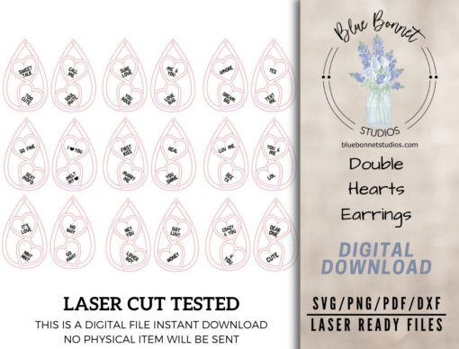 Create Stunning Valentine's Day Jewelry: Sparkly Double Heart Dangle Earrings SVG for Laser Cutting Enthusiasts - Image 6