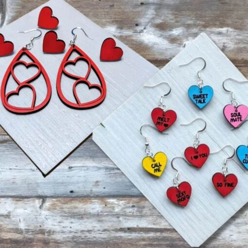 Create Stunning Valentine's Day Jewelry: Sparkly Double Heart Dangle Earrings SVG for Laser Cutting Enthusiasts