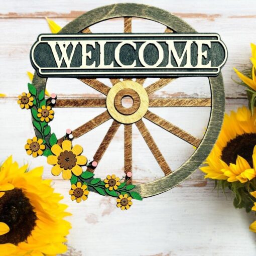 Create Rustic Elegance: Welcome Wagon Wheel Sign Digital Download for Laser Cutting