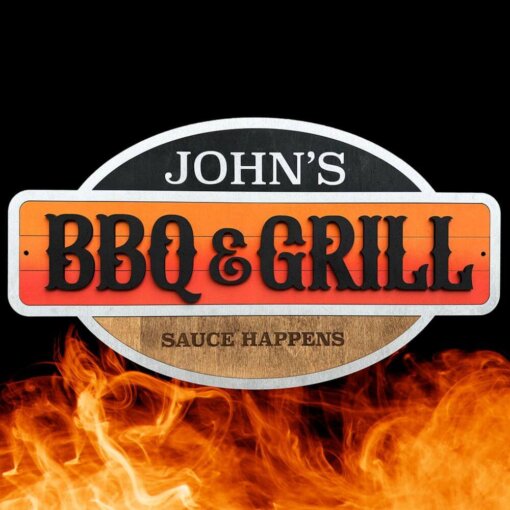 Custom BBQ & Grill Sign - Perfect Personalized Gift for Father's Day and Birthdays | Unique Lasercut Wood Decor