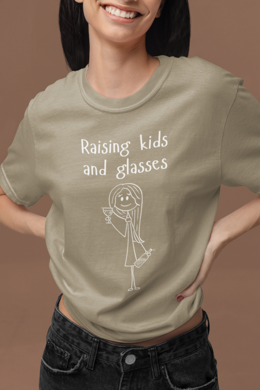 Raising kids and glasses, moms and wine, wine lover shirt, comfy mom, comfort color tee, wine tshirt, mom life, parenting humor, busy moms - Image 5