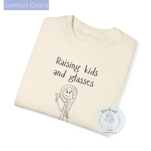 Raising kids and glasses, moms and wine, wine lover shirt, comfy mom, comfort color tee, wine tshirt, mom life, parenting humor, busy moms - Image 6