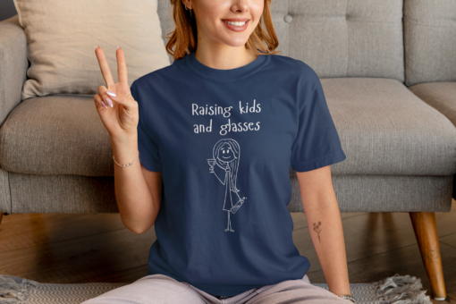 Raising kids and glasses, moms and wine, wine lover shirt, comfy mom, comfort color tee, wine tshirt, mom life, parenting humor, busy moms - Image 10