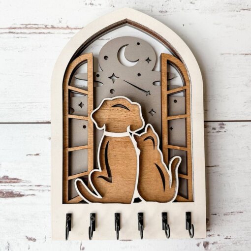 Charming Cat and Dog Window Seal Key Hanger - Organize with Love & Style for Pet Lovers