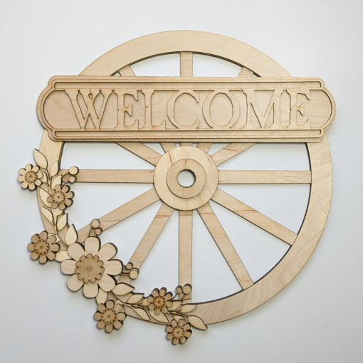 Create Your Own Spring Charm: Customizable Laser Cut Wagon Wheel Welcome Sign DIY Kit – Add Your Personal Touch!