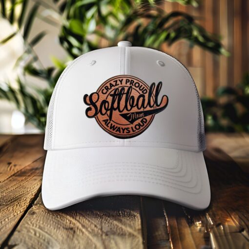 Crazy Proud Softball Hat: Customizable Game Day Style with Engraved Leather Patch - Always Loud, Always Proud!