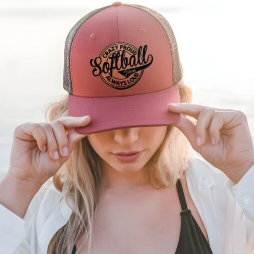 Crazy Proud Softball Hat: Customizable Game Day Style with Engraved Leather Patch - Always Loud, Always Proud! - Image 3