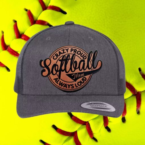 Crazy Proud Softball Hat: Customizable Game Day Style with Engraved Leather Patch - Always Loud, Always Proud! - Image 2